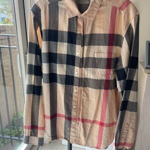 Burberry Men's Plaid Shirt - Beige, Black, Red